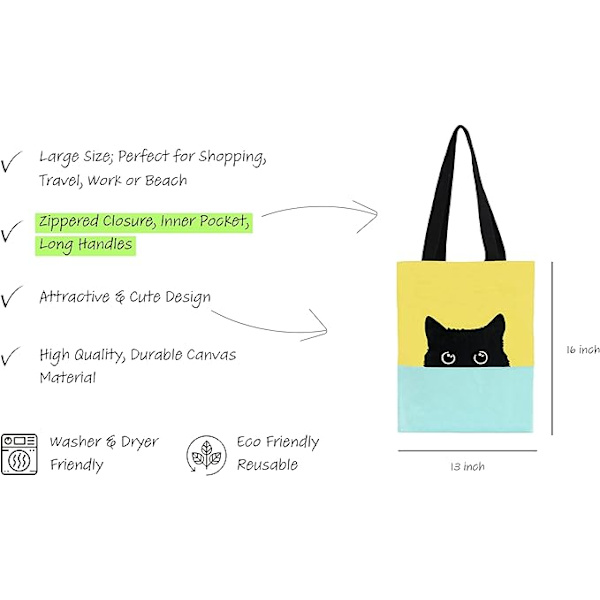 Sød Canvas Tote Bag med lynlås - Utility Tote Bag Æstetisk - S