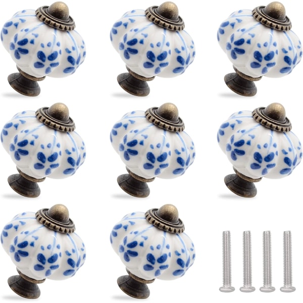 Set med 8 elfenben och blå keramiska knoppar - Pumpaskåpsknoppar, Vi
