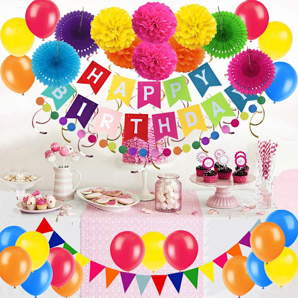 35PCS Paper Fan Party Decorations Set - Pennant,Garland String,B
