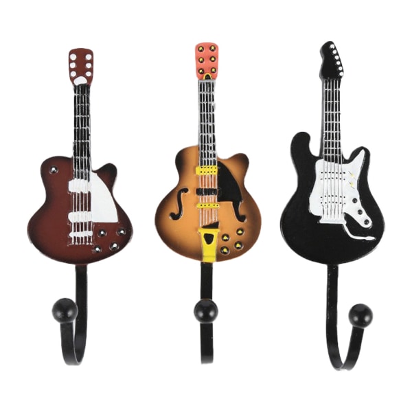 3-paknings dekorative, vintage gitarformede kroker, kleshengere for Hangin