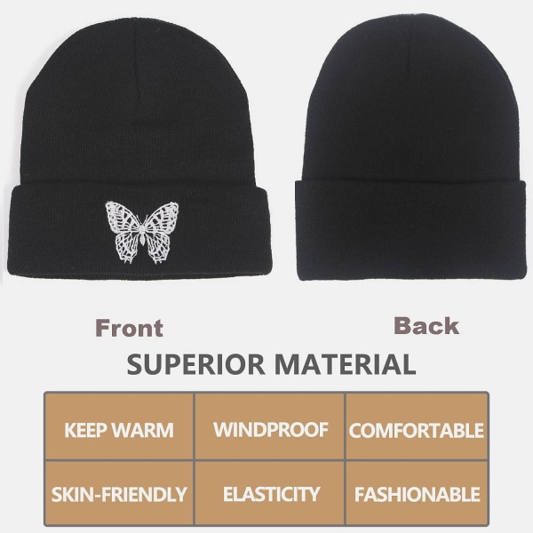 Sorte hue beanie-hatte til mænd, smilende ansigt broderet akryl bløde vinterhatte til kvinder.