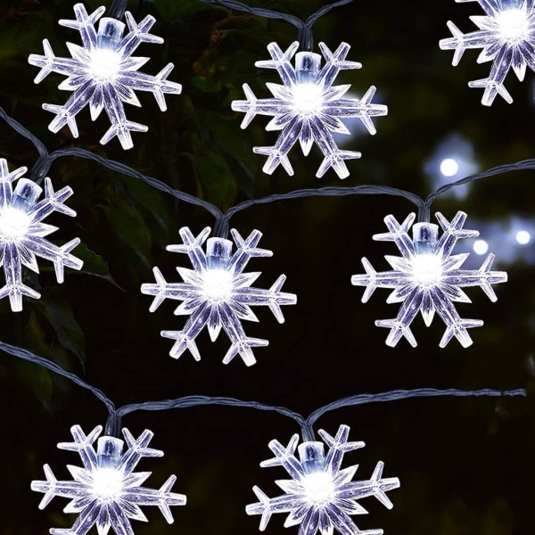 Snowflake Fairy Lights 3M 20stk Led Batteridrevne String Lights Hvit dekorasjon til jul
