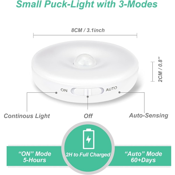 6-pack LED-lampor med rörelsesensor, uppladdningsbart batteri LED Li