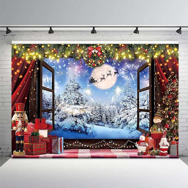 Joulutausta 230 x 150 cm, talvinen lumikenttä, ikkuna