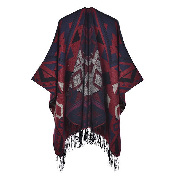 Elegant og varmt etnisk poncho-sjal for kvinner