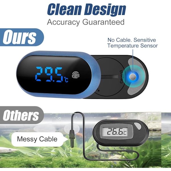 Akvarie Termometer, LED Touch Screen Digital Vandtermometer,