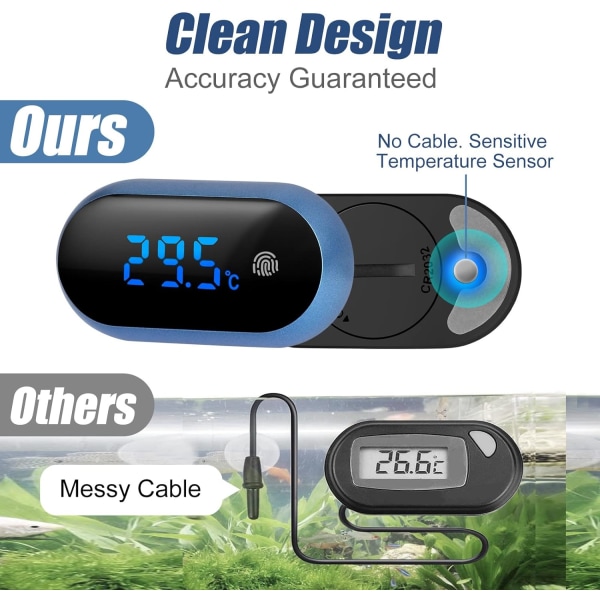 Akvarie Termometer, LED Touch Screen Digital Vann Termometer,