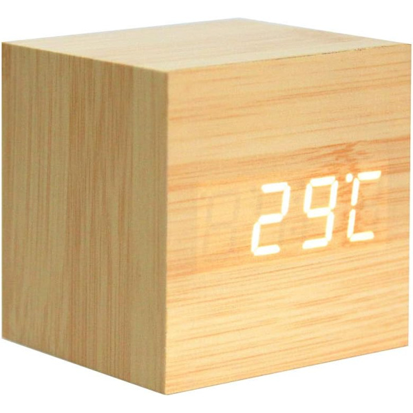 Trä Mini Digital Klocka Väckarklocka med Temperatur Tid Display 3 Ljusstyrka Nivåer och Röststyrning Ideal för Resor Hem