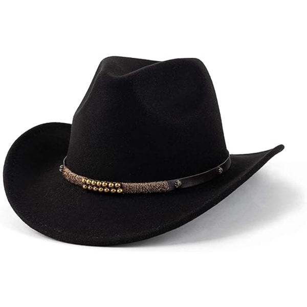 Western Cowboy Hatte til Damer Mænd Filt Bred Skygge Panama Hat med