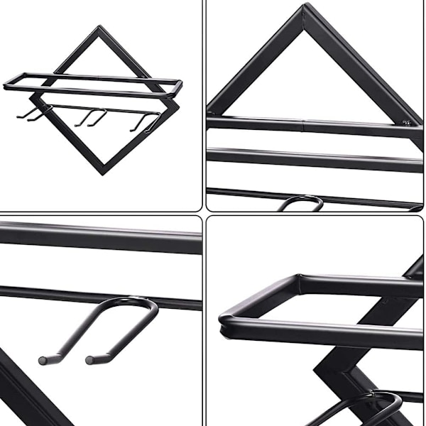 Metallveggmontert vinreol, stativholder for vinglass, vinflaske H