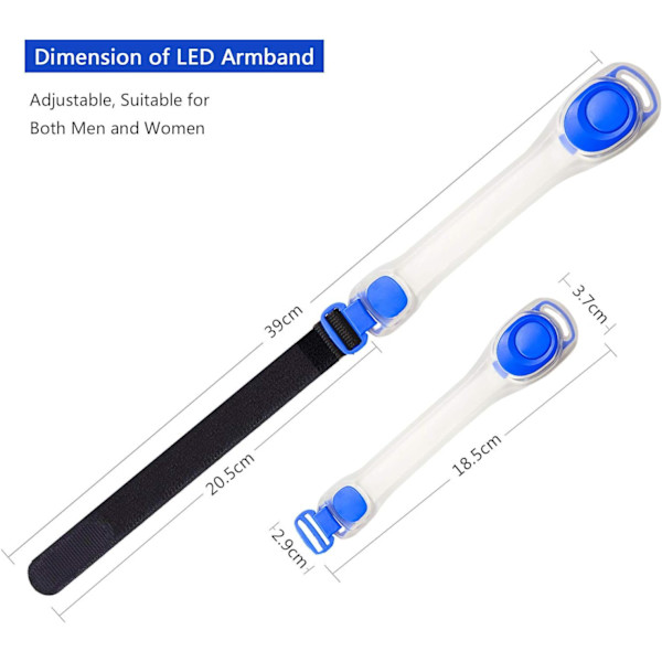 LED-armbånd, 2 sett LED-blinkende elastiske bånd for nattsport E