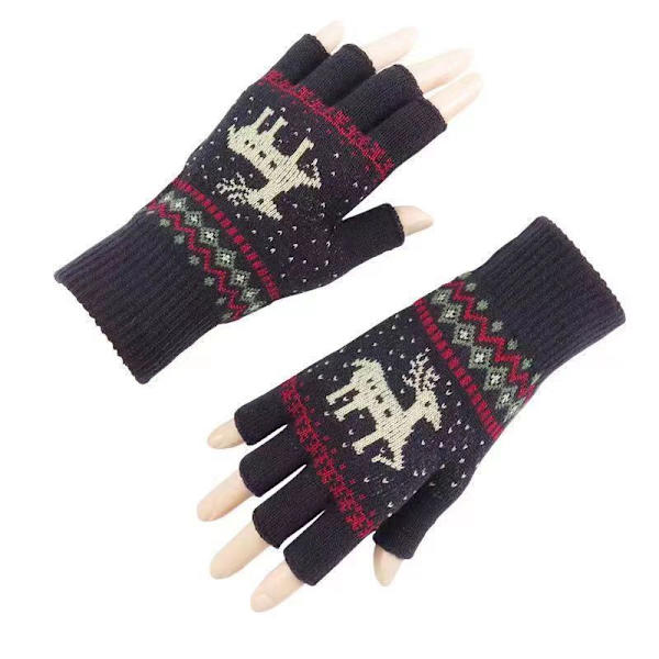 1 par svarta unisex vinterhalvfingerhandskar vintervarma touch S