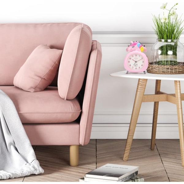 Pink Unicorn Analog Alarm Clock Børne Morning Silent Dual Be