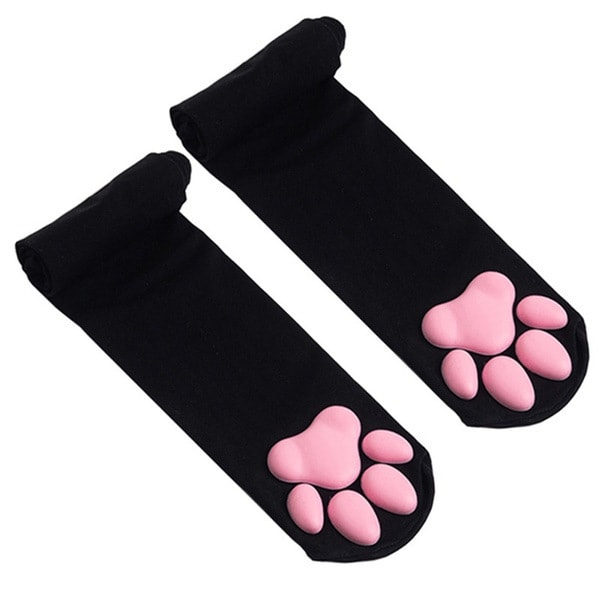 Katt tass tofflor strumpor lårhöga rosa söta 3D kattunge klo strumpor f