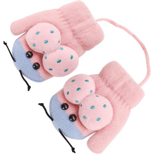 1 par rosa insekts tjocka vantar barnvantar stickade handskar vinter