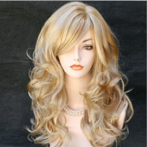 80 cm Lång Blond Lockig Vågigt Blond Cosplay Peruker för