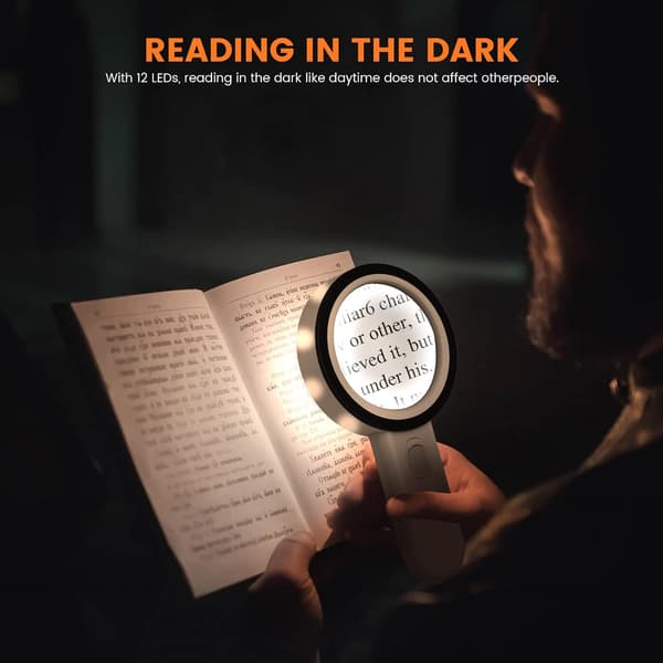 Lighted Reading Magnifier, 30X Magnifier with 12 LED Light, Handh