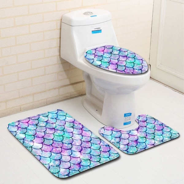 Ny sklisikker badematte, 3-delt badematte sett kontur baderom teppe toalettmatte WC (A)