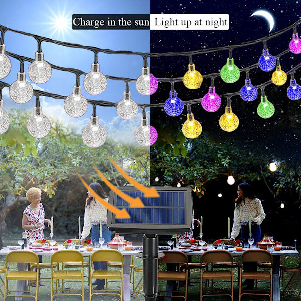 LED solcells bubbelboll ljusslinga kristallboll ljusslinga julbelysning utomhus trädgårdsdekoration ljusslinga färg sol 6,5 meter 30 lampor