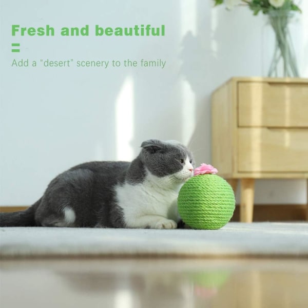 Kattklösboll, Sisal Cactus Kattunge Kattleksak med Klockboll-N