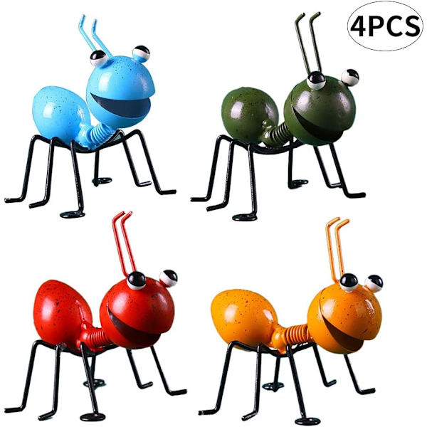 Myror Trädgårdsdekorationer Trädgårdskonst Metallskulptur Myror Ornament Färgglad Söta Insekter Hängande Väggkonst Trädgård Gräsprydnad Inomhus Utomhus 4PCS