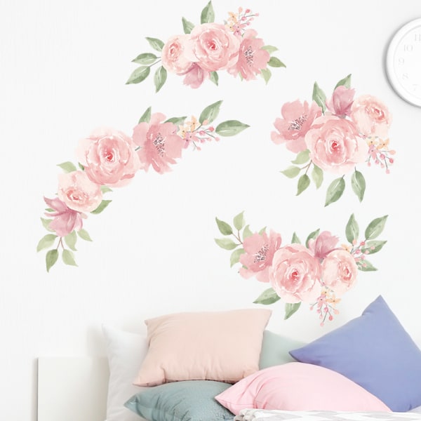 Rosa rose veggklistremerer akvarell veggklistremerer hage blomster vegg