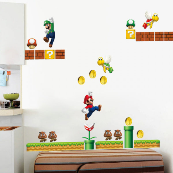 Fyra stycken 30x90 cm Super Mario-klistermärken till barnrummet