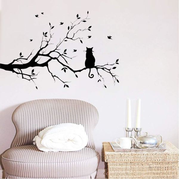 Fjerning av vinyl veggklistremerke for barnehageinnredning, gren design, svart