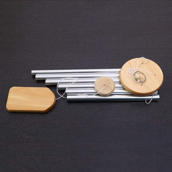Vindspil, 65cm træ vindspil med 6 aluminium hule rør