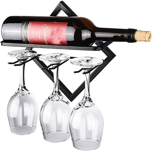 Metallveggmontert vinreol, stativholder for vinglass, vinflaske H