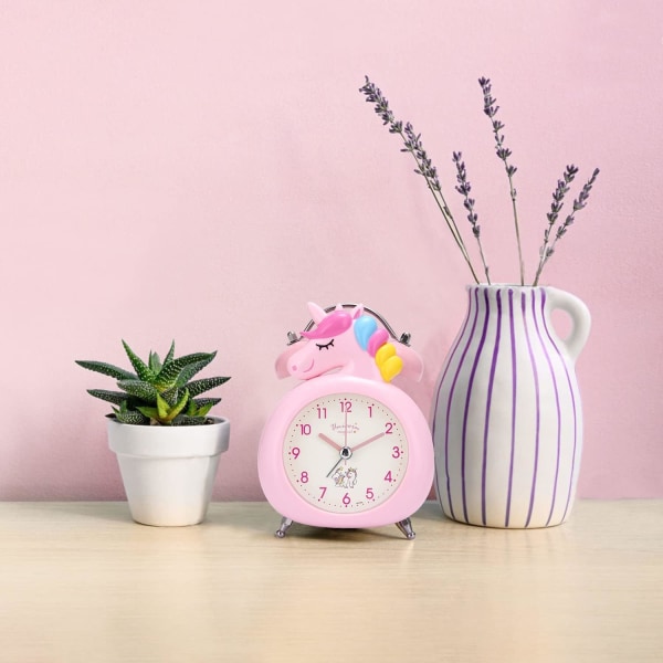 Pink Unicorn Analog Alarm Clock Børne Morning Silent Dual Be