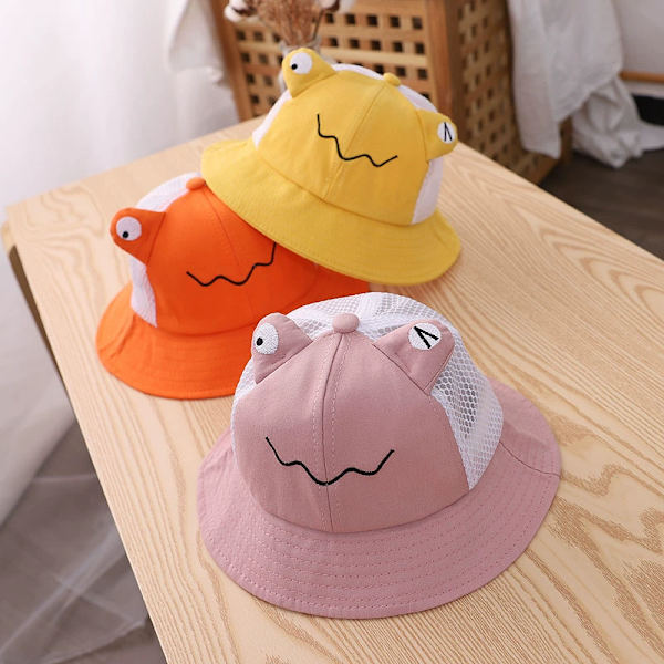 Våren och sommaren tecknad groda hatt mesh söt toppad keps 1-4 år manliga och kvinnliga baby björn öra hatt (rosa)