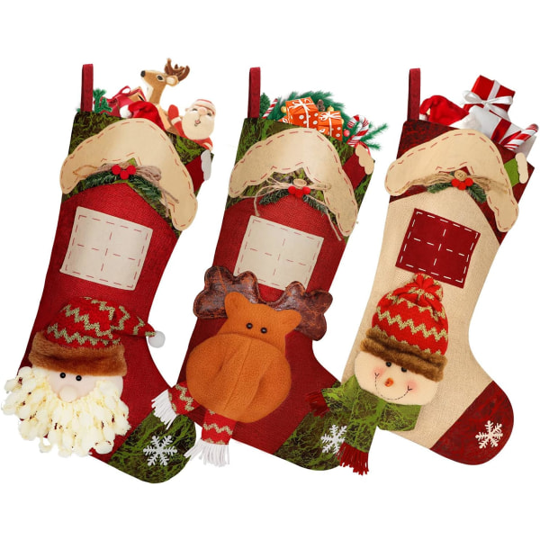 3pcs Christmas Socks, Christmas Stockings Large Xmas Gift Bag Chr