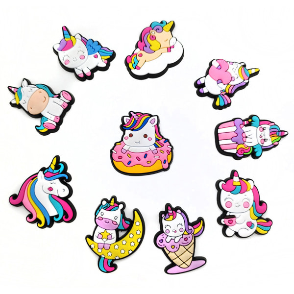 10 söta tecknade Unicorn Series Crocs Skor Blomma Dekorativ Buck