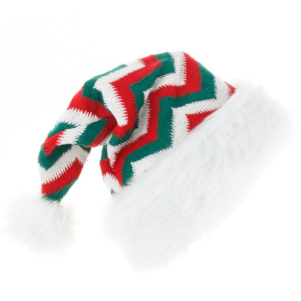 Strikket julehue, julehue til voksne, Unisex hvid komfortplys tykkere julefestartikler (grøn stribe)