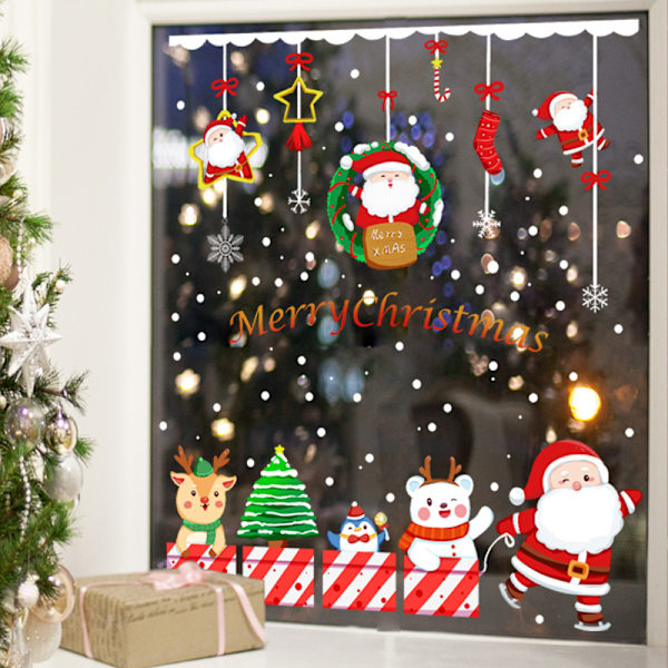 30*90cm statisk UV tegneserie julefest kombinasjon veggsticke