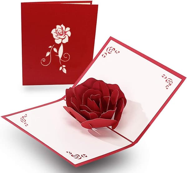 Romantisk 3D Stor Rose Kort Egnet til Invitation eller Tak Bekendtskab