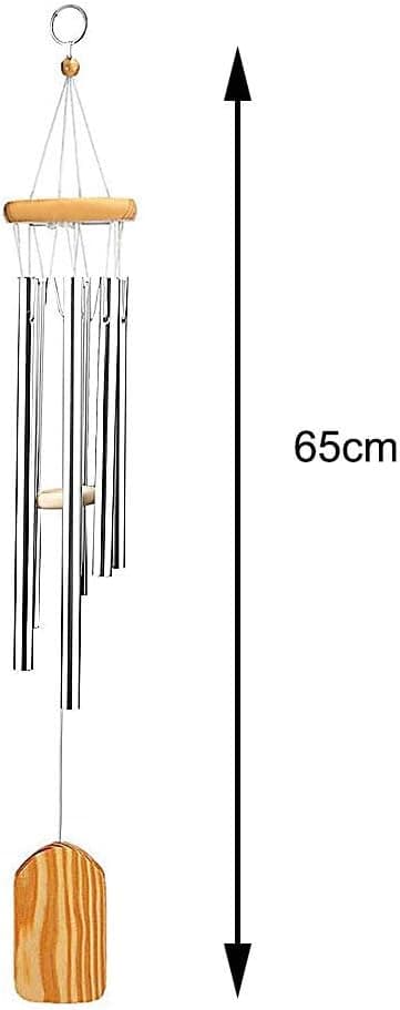 Vindspil, 65cm træ vindspil med 6 aluminium hule rør