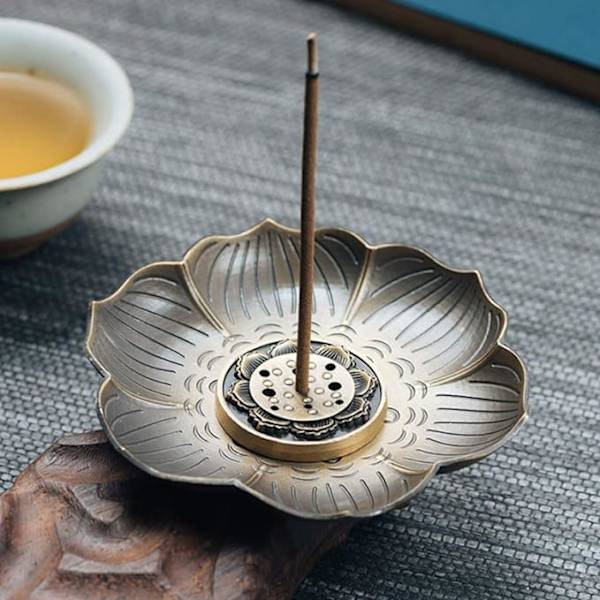 Rökelsehållare i zinklegering Lotus Askklocka, Vintage Rökelse