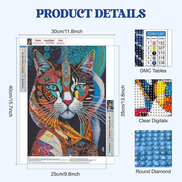 30*40CM Kat Fuld 5D Diamantmaling, Diamantmaling Kat Diamant