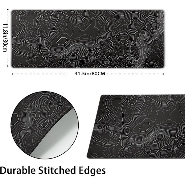 Toographic Contour Black Gaming Mouse Pad XL Geografiske Kortlinjer