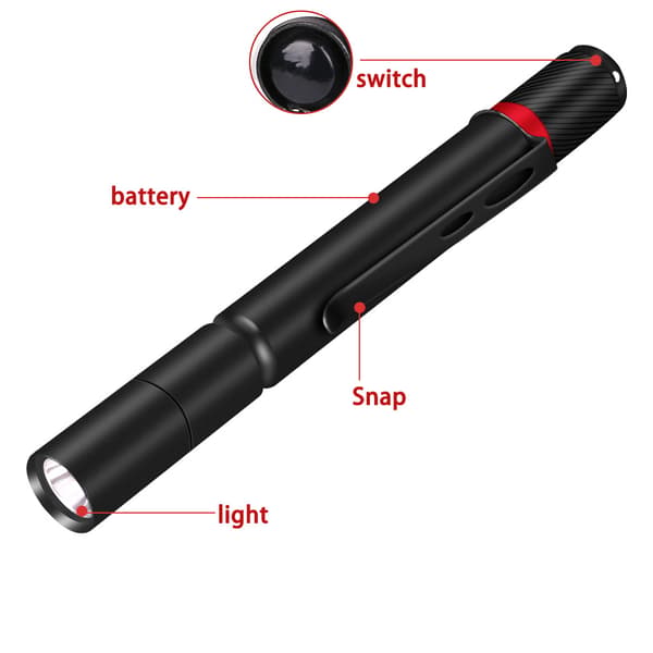Mini LED lommelykt lommelykt 3 lysmoduser LED pennklipsjekk