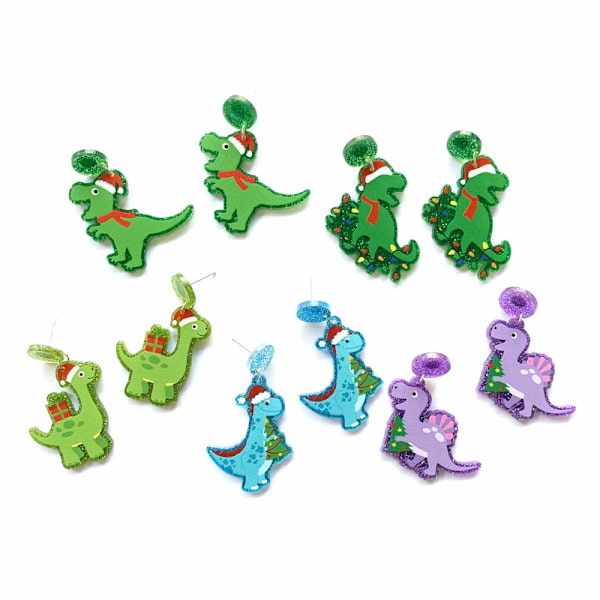 5 par jule dinosaur santa hat neon akryl glitter ørestikker