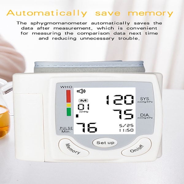 Bærbart automatisk blodtryksmåler medicinsk digitalt LCD-display W