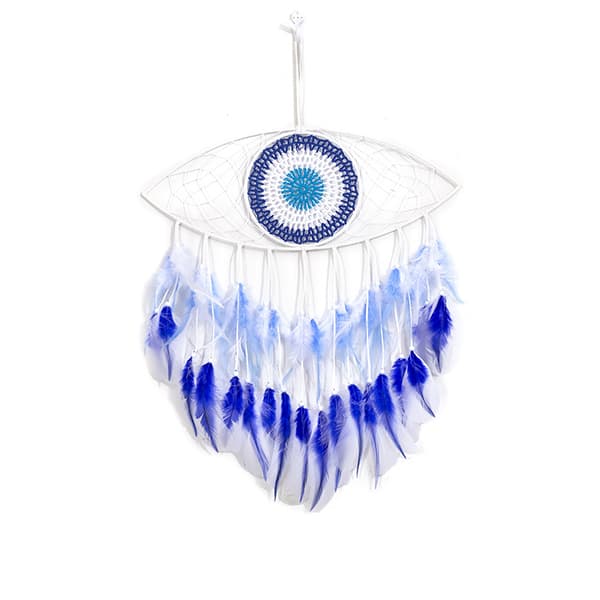 Macrame Evil Eye Dream Catcher Hand Woven White Feathers Dreamcat