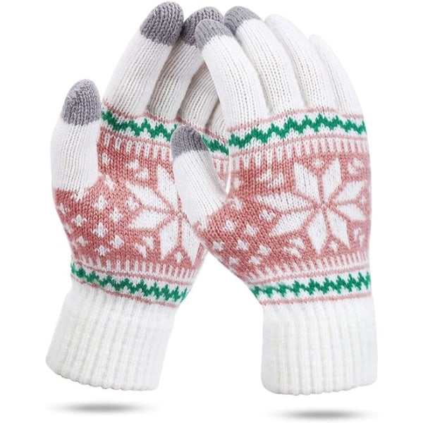 Pekskärmshandskar för kvinnor 1 par stickade handskar för att hålla värmen Unisex vantar Pekskärmsvantar, varma vantar Snöblommigt print (vit)