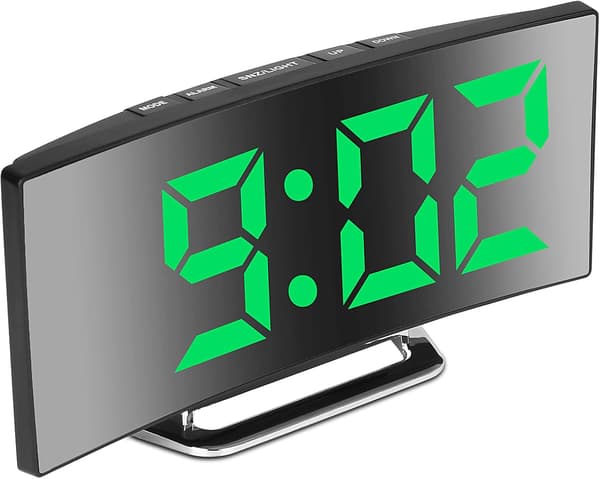 Digitalt vækkeur til soveværelser, 7'' LED-spejlskærm, 2 lyse