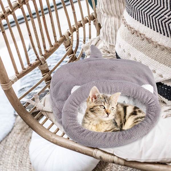 Blød fleece kattesovepose, varmt vaskbart kæledyrsseng, katte- og kennel-snugglepose tæppepude, lukket kennel, grå, 55*65cm