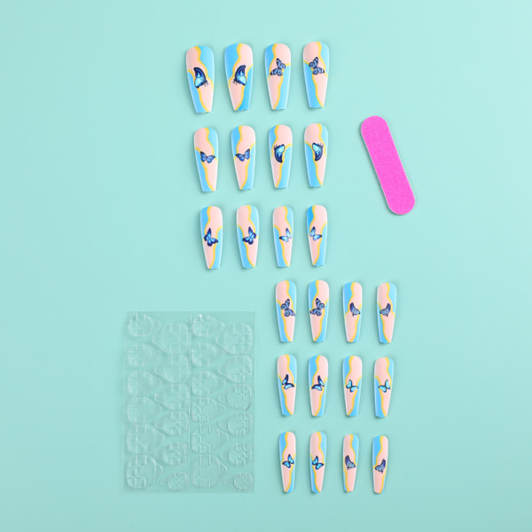 24st False Nail Patches Enkelt gelélim Frosted Butterfly Mani