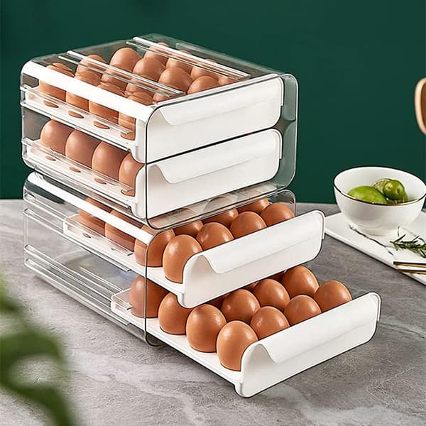 Eggbeholder, plastskål, dobbelt lag, for kjøleskap, egg